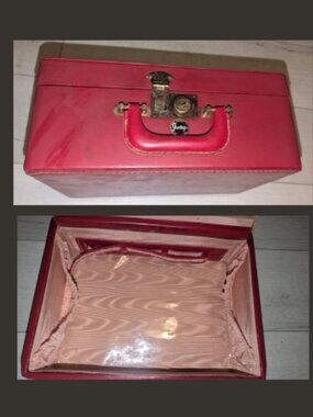 Vintage Antique 1950's SHORTRIP Red Leather Traincase Luggage